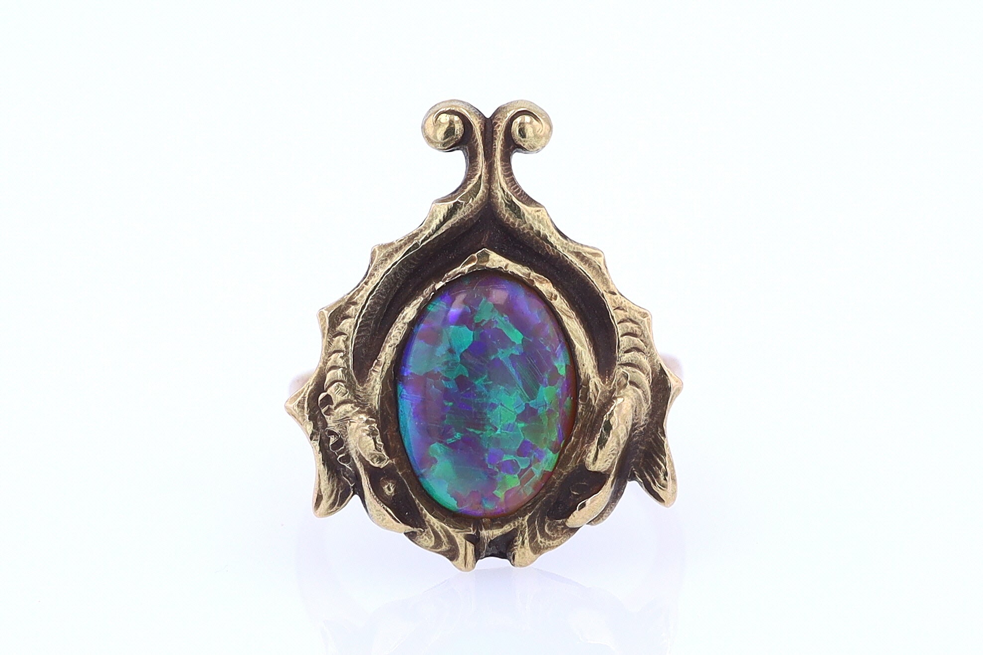 Art Nouveau Era 18kt. Gold & Harlequin Black Opal Ring