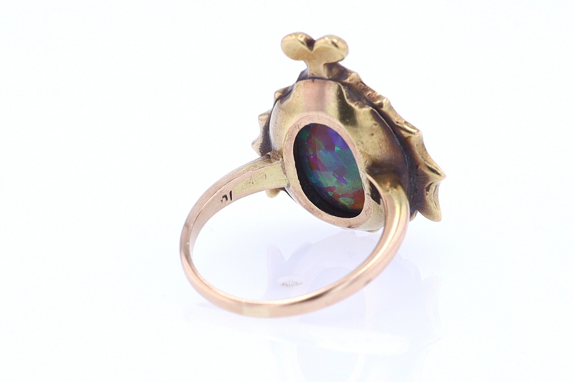 Art Nouveau Era 18kt. Gold & Harlequin Black Opal Ring
