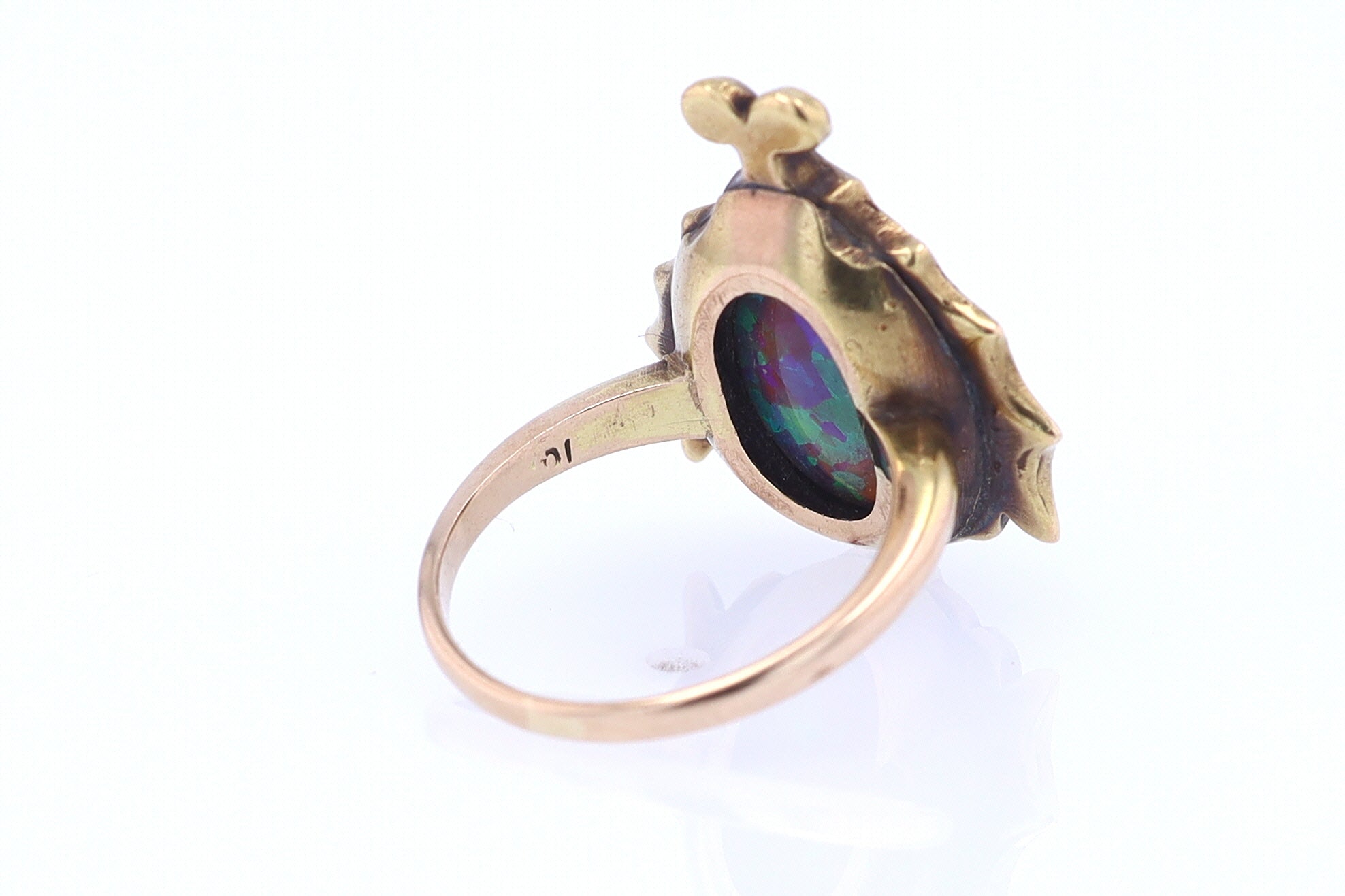 Art Nouveau Era 18kt. Gold & Harlequin Black Opal Ring