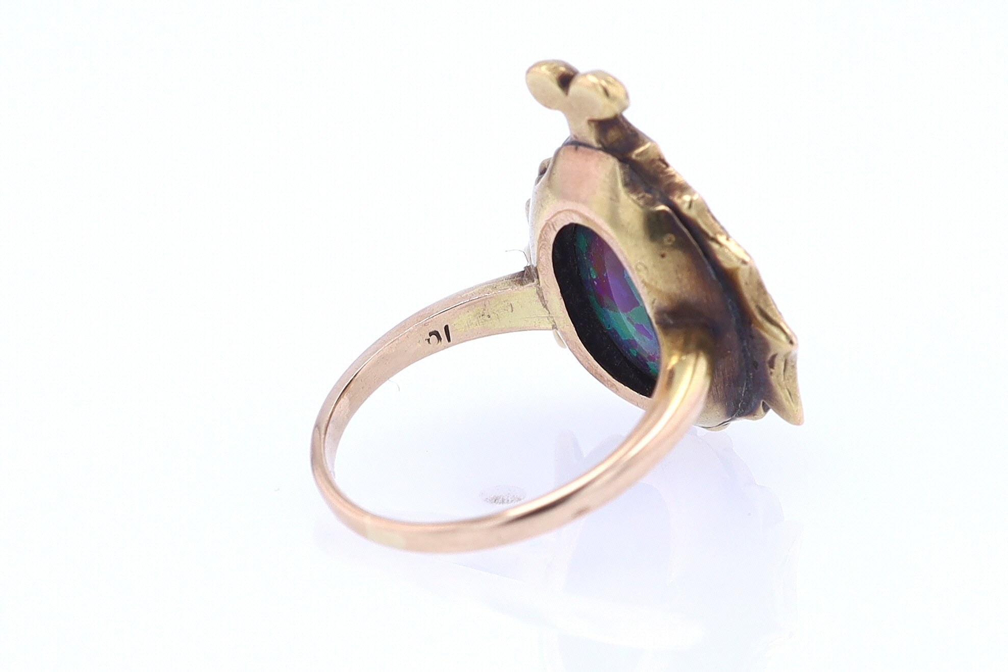 Art Nouveau Era 18kt. Gold & Harlequin Black Opal Ring