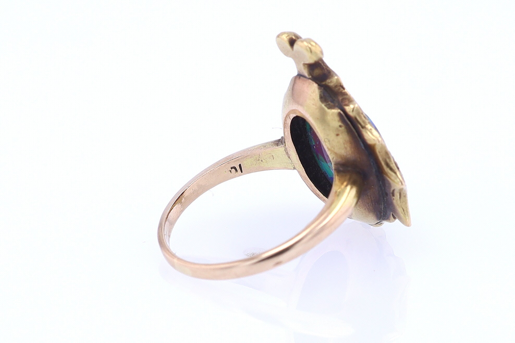 Art Nouveau Era 18kt. Gold & Harlequin Black Opal Ring