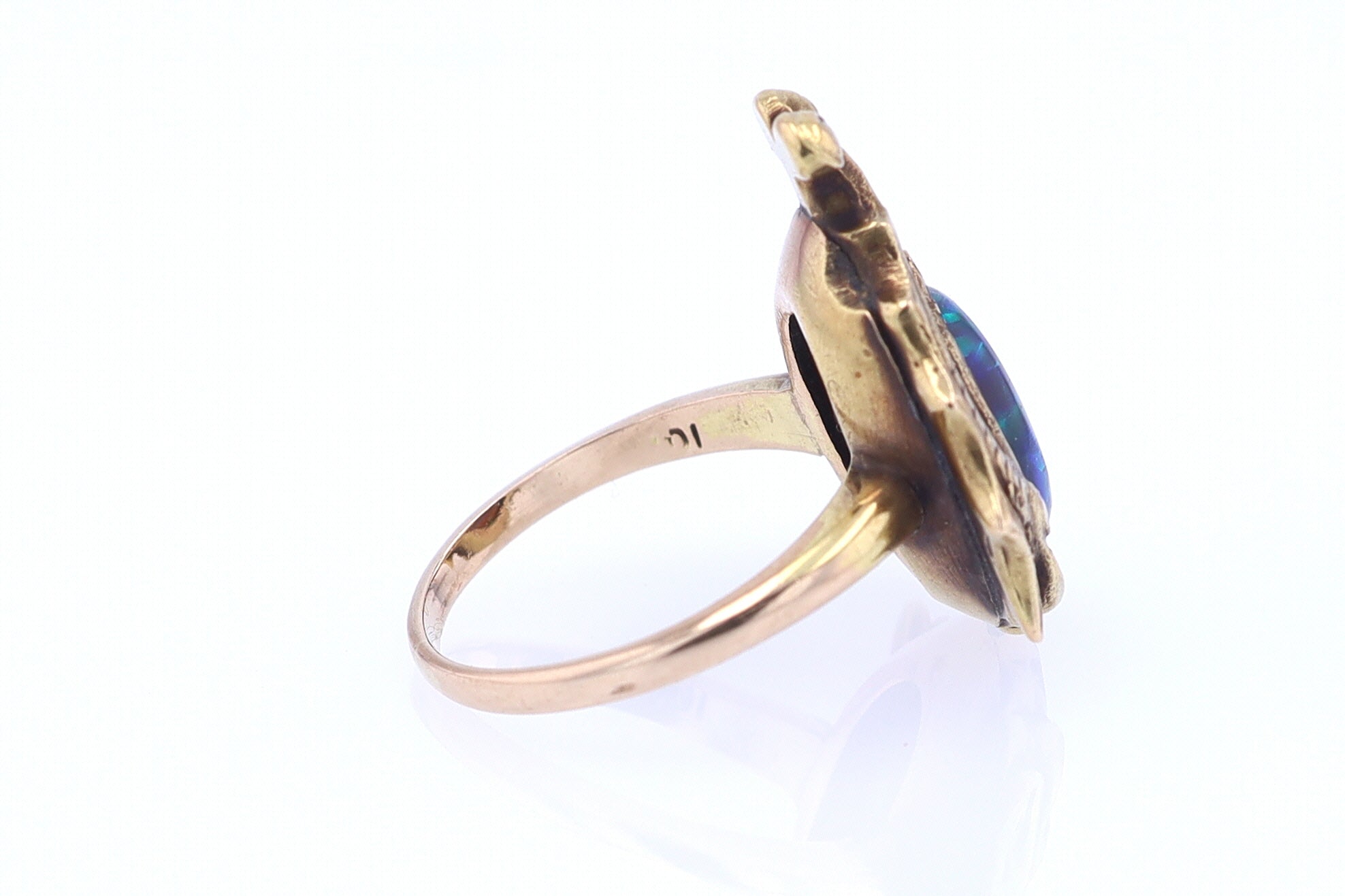 Art Nouveau Era 18kt. Gold & Harlequin Black Opal Ring