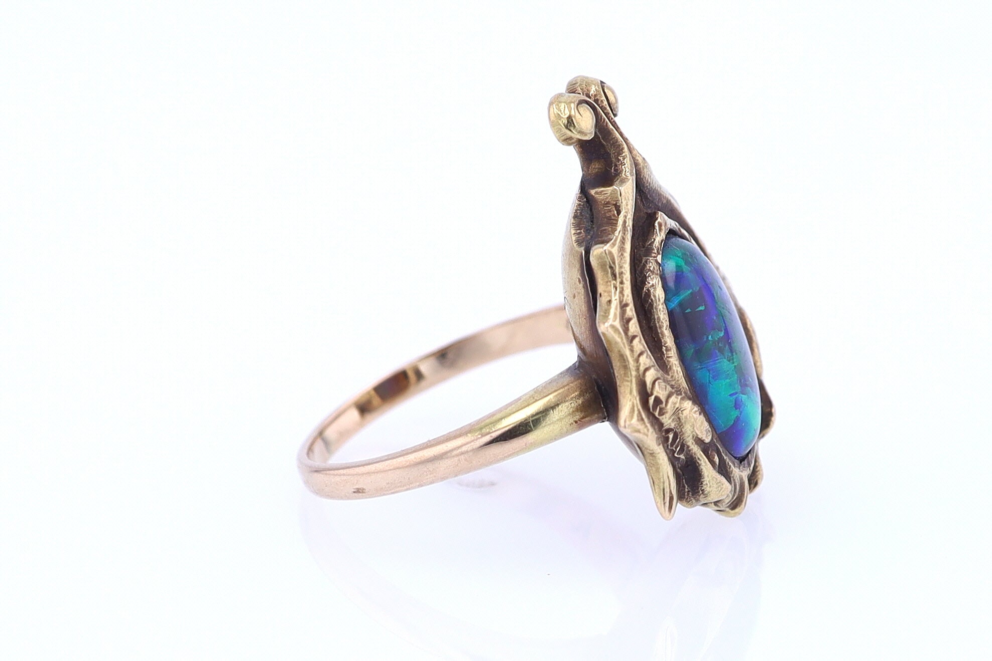 Art Nouveau Era 18kt. Gold & Harlequin Black Opal Ring