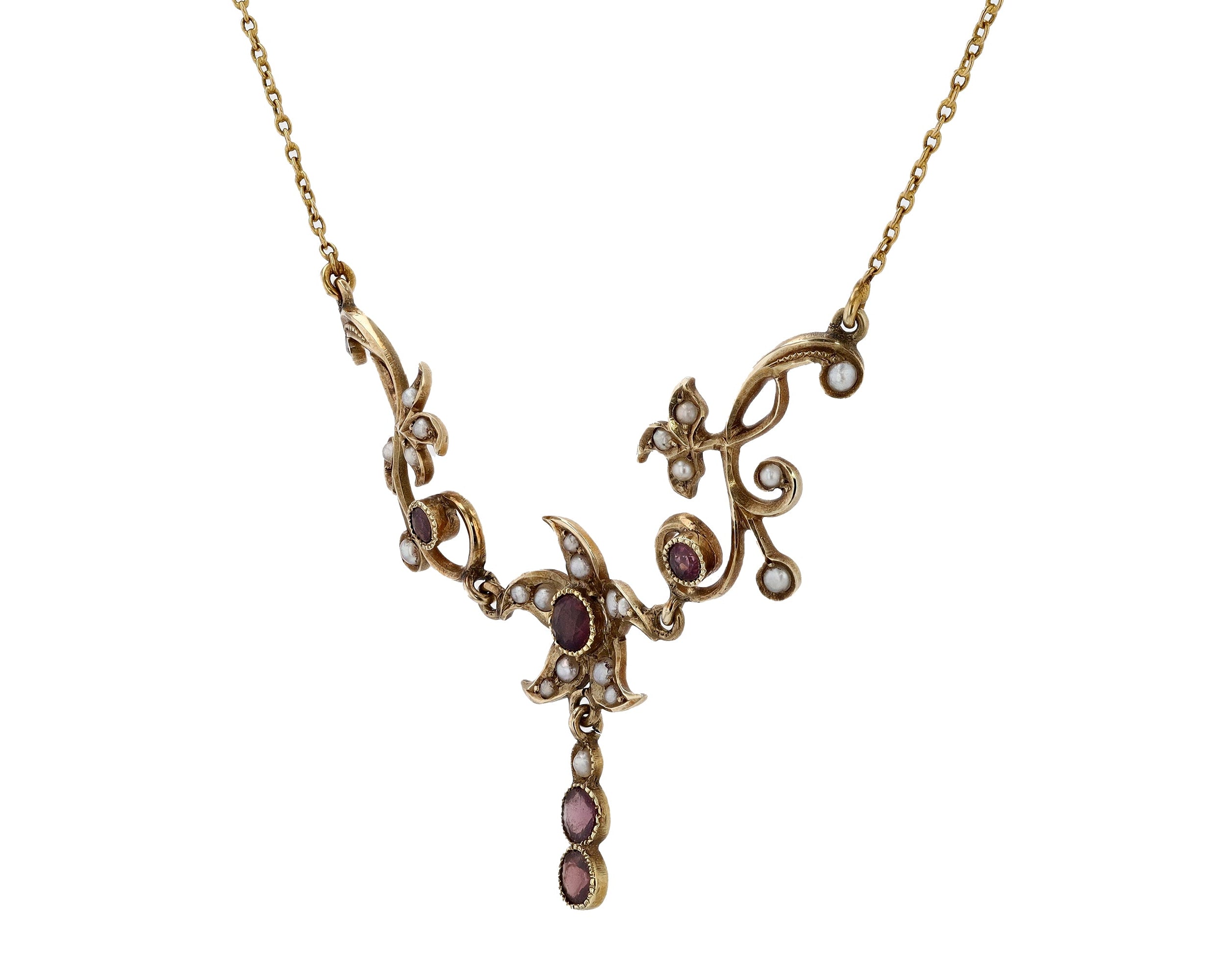 Art Nouveau Paste & Seed Pearl Naturalistic Necklace