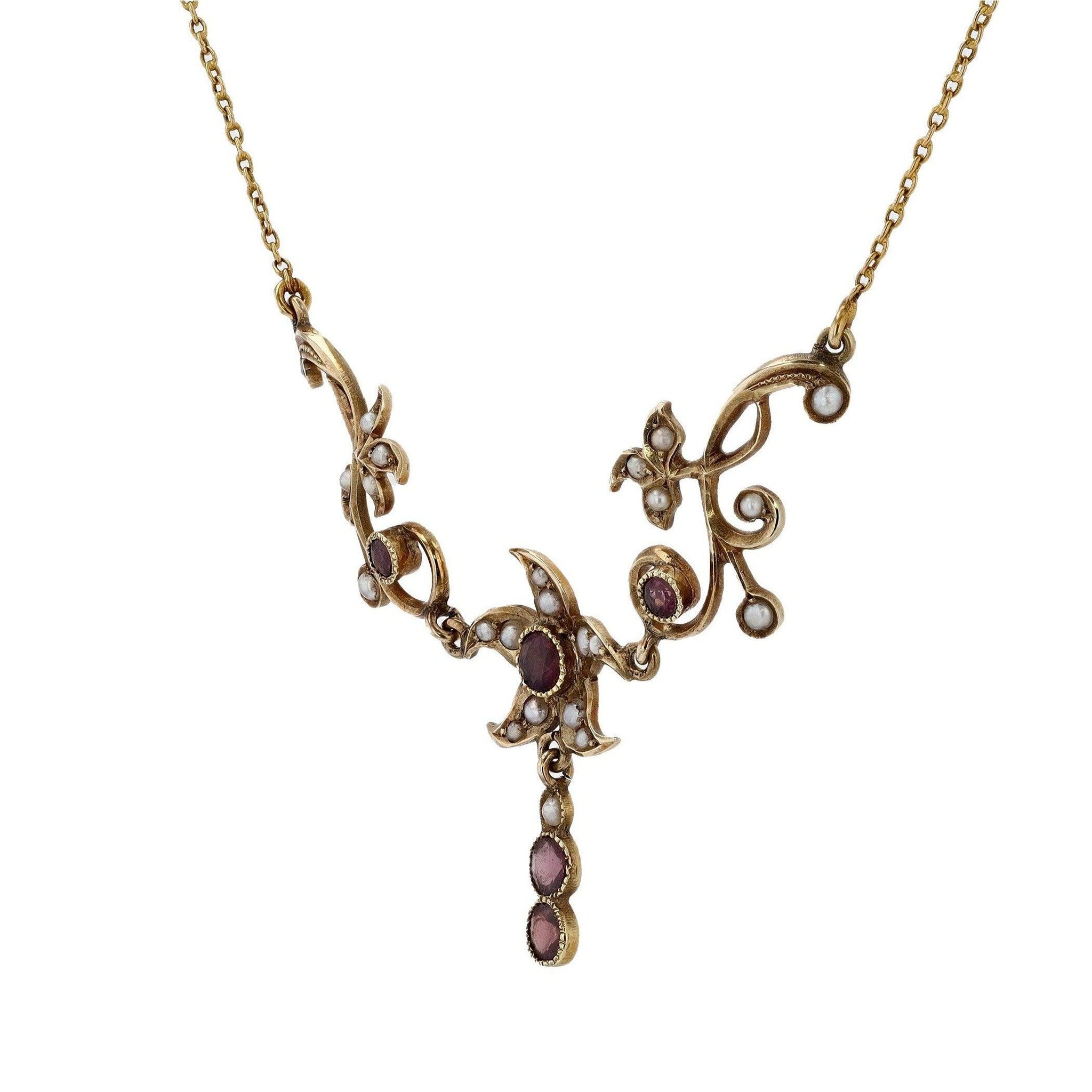 Art Nouveau Paste & Seed Pearl Naturalistic Necklace