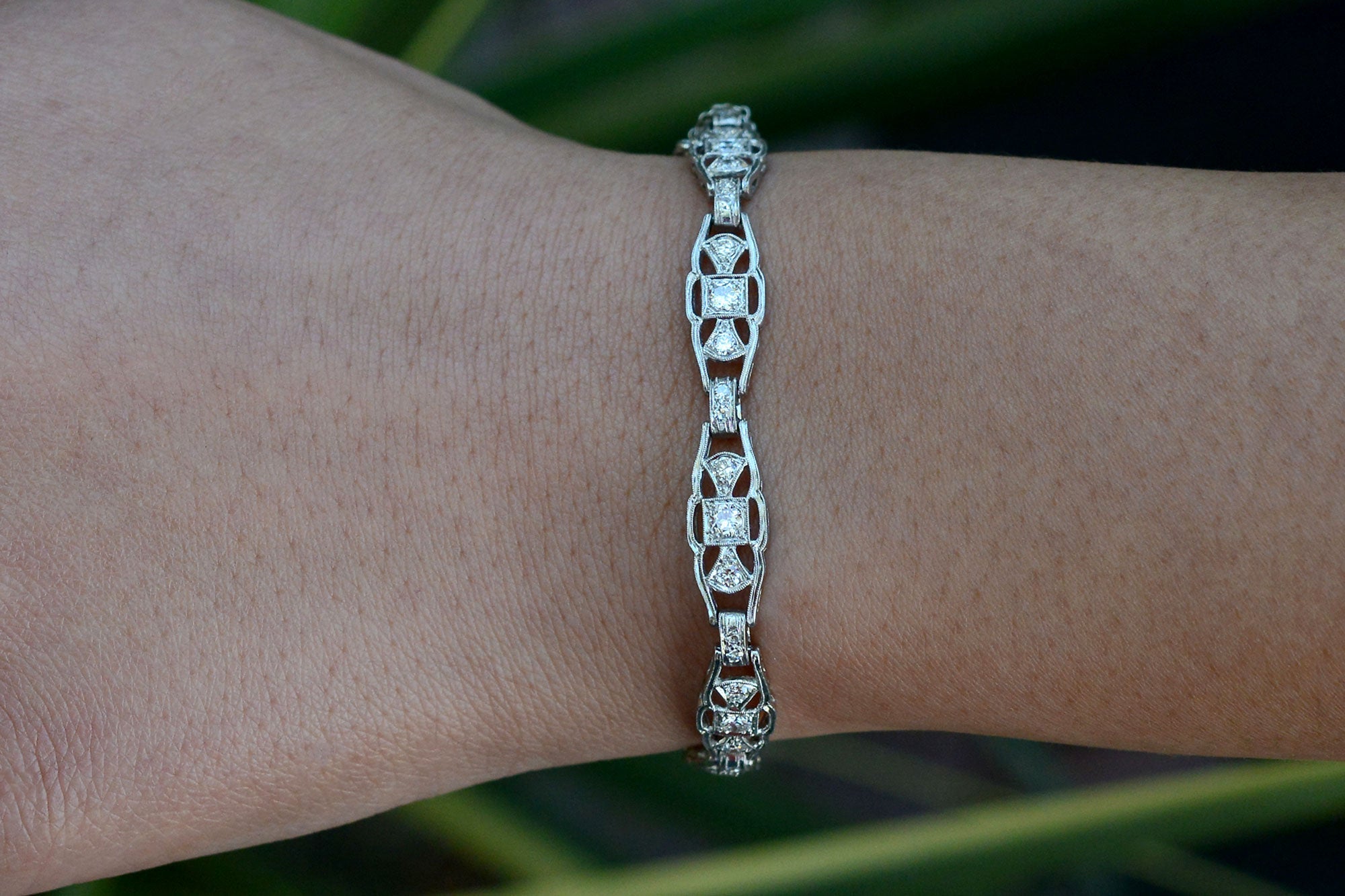 Authentic Art Deco Diamond Platinum Link Bracelet