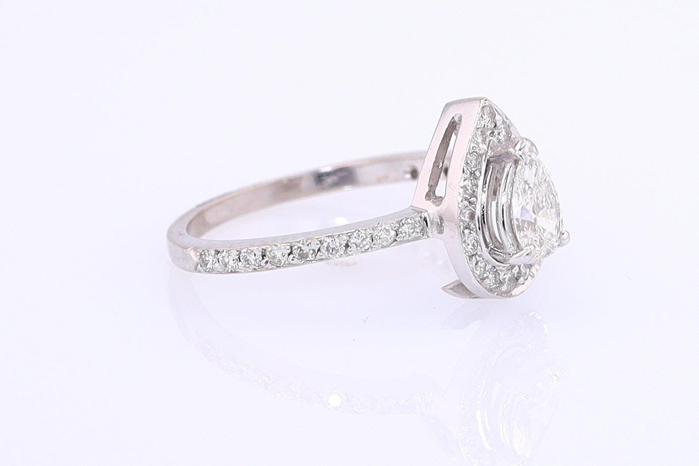 Classic Halo Pear Shape Diamond Engagement Ring