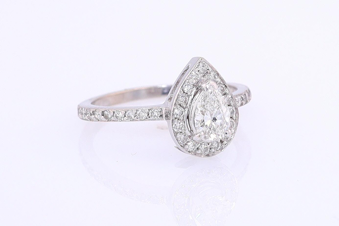 Classic Halo Pear Shape Diamond Engagement Ring