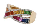 Contemporary Multicolor Rainbow Sapphire Crossover Wide Wedding Band