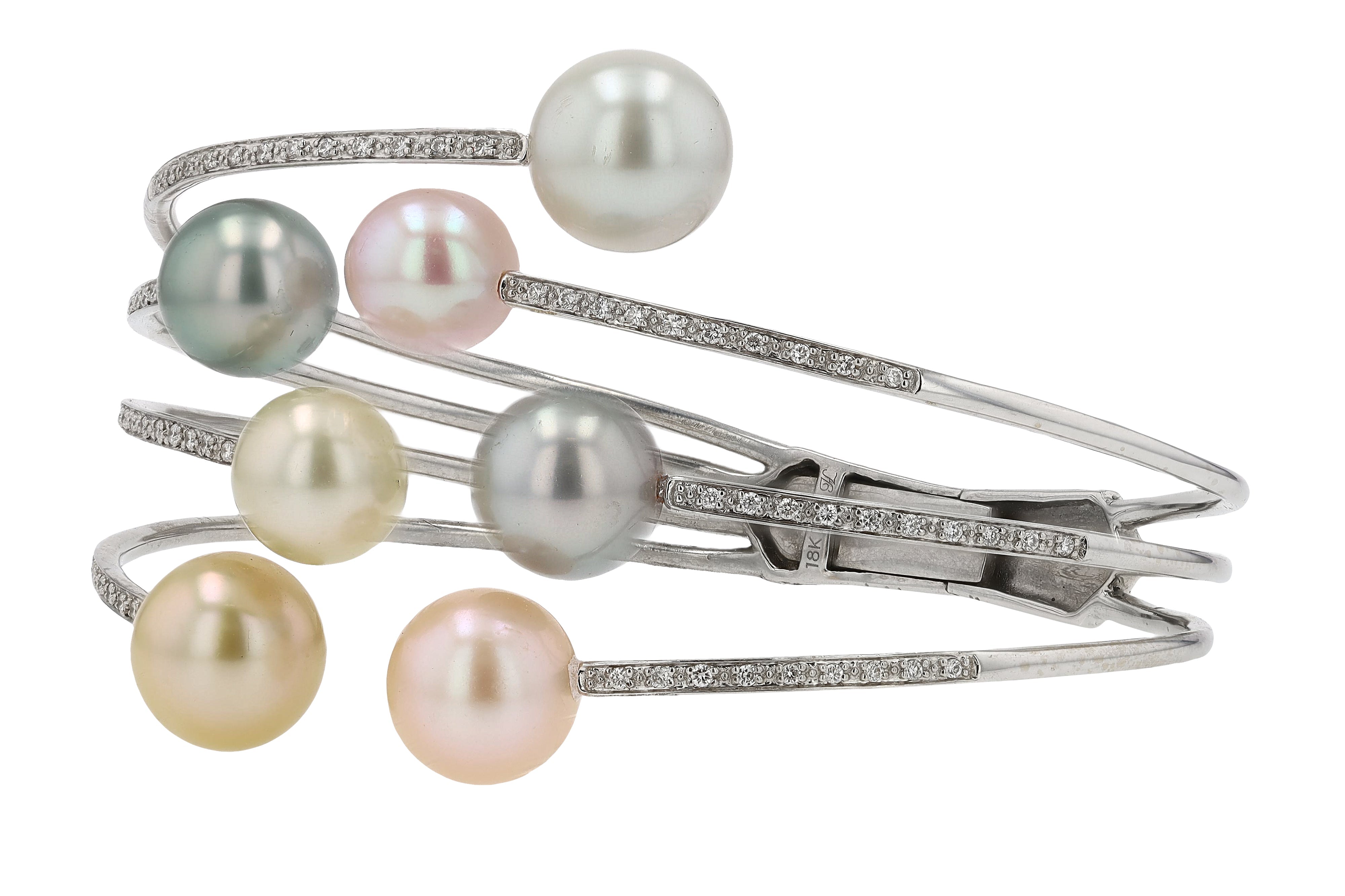 Contemporary Multicolor Tahitian & South Sea Pearl Diamond Bracelet