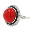 Art Deco Revival Red Coral Diamond & Onyx Cocktail Ring