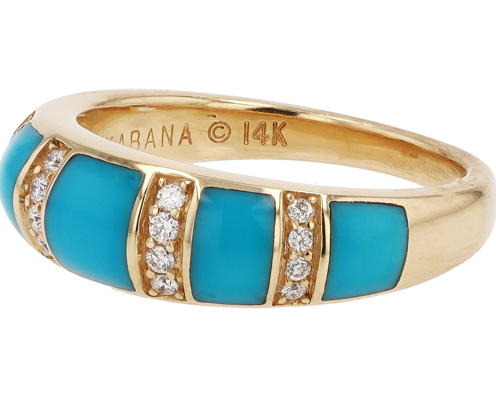 Designer Kabana Inlaid Turquoise and Diamond 14k Gold Band