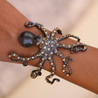 Diamond Encrusted Octopus Cuff Bracelet 24k Gold And Oxidized Silver