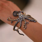 Diamond Encrusted Octopus Cuff Bracelet 24k Gold And Oxidized Silver