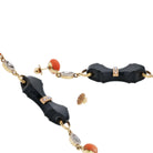 Victorian Coral, Onyx & Diamond 18k Yellow Gold Drop Earrings