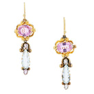 Georgian High Karat Gold Imperial Topaz & Aquamarine Drop Earrings