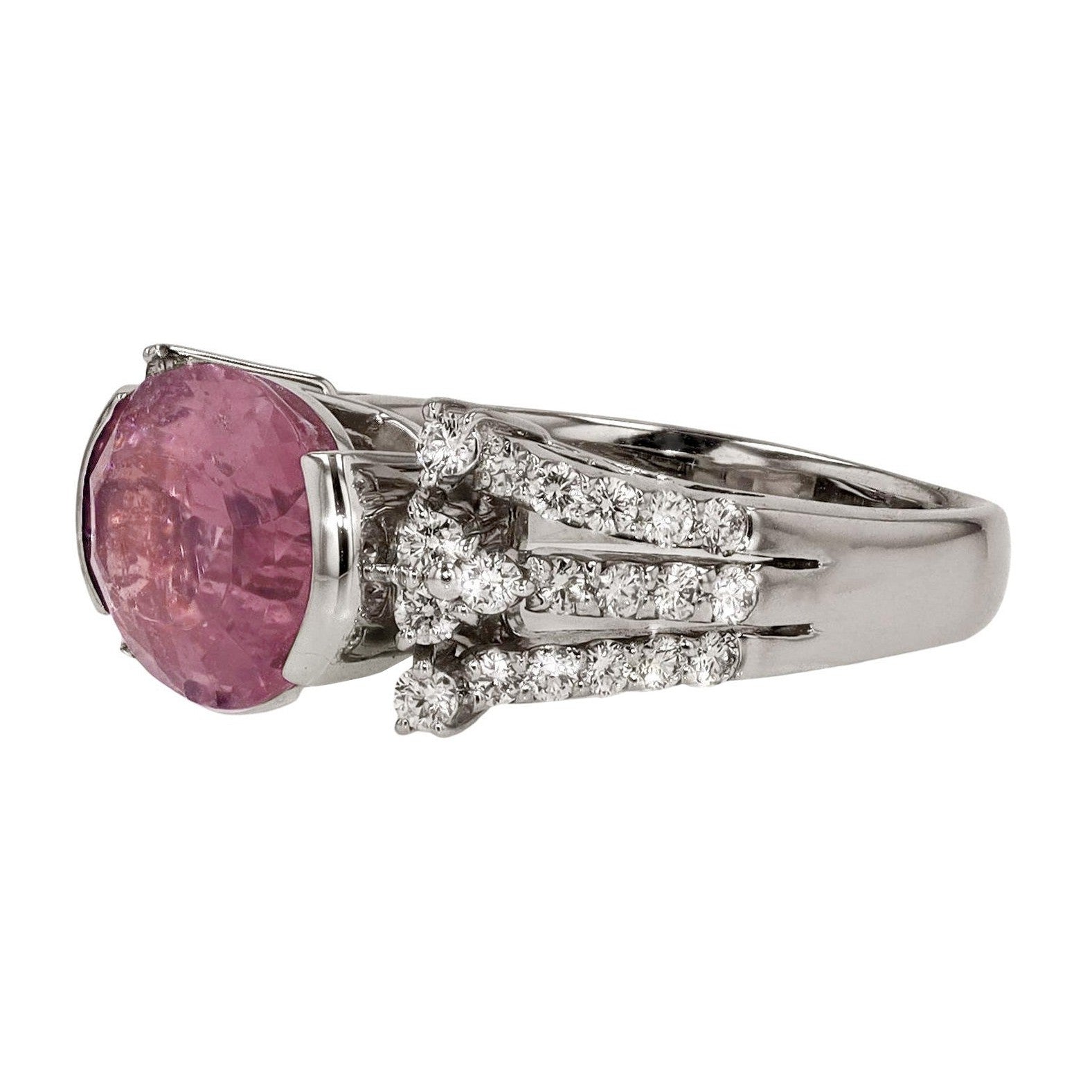 East West 6.90 Carat Pink Tourmaline and Diamond Ring