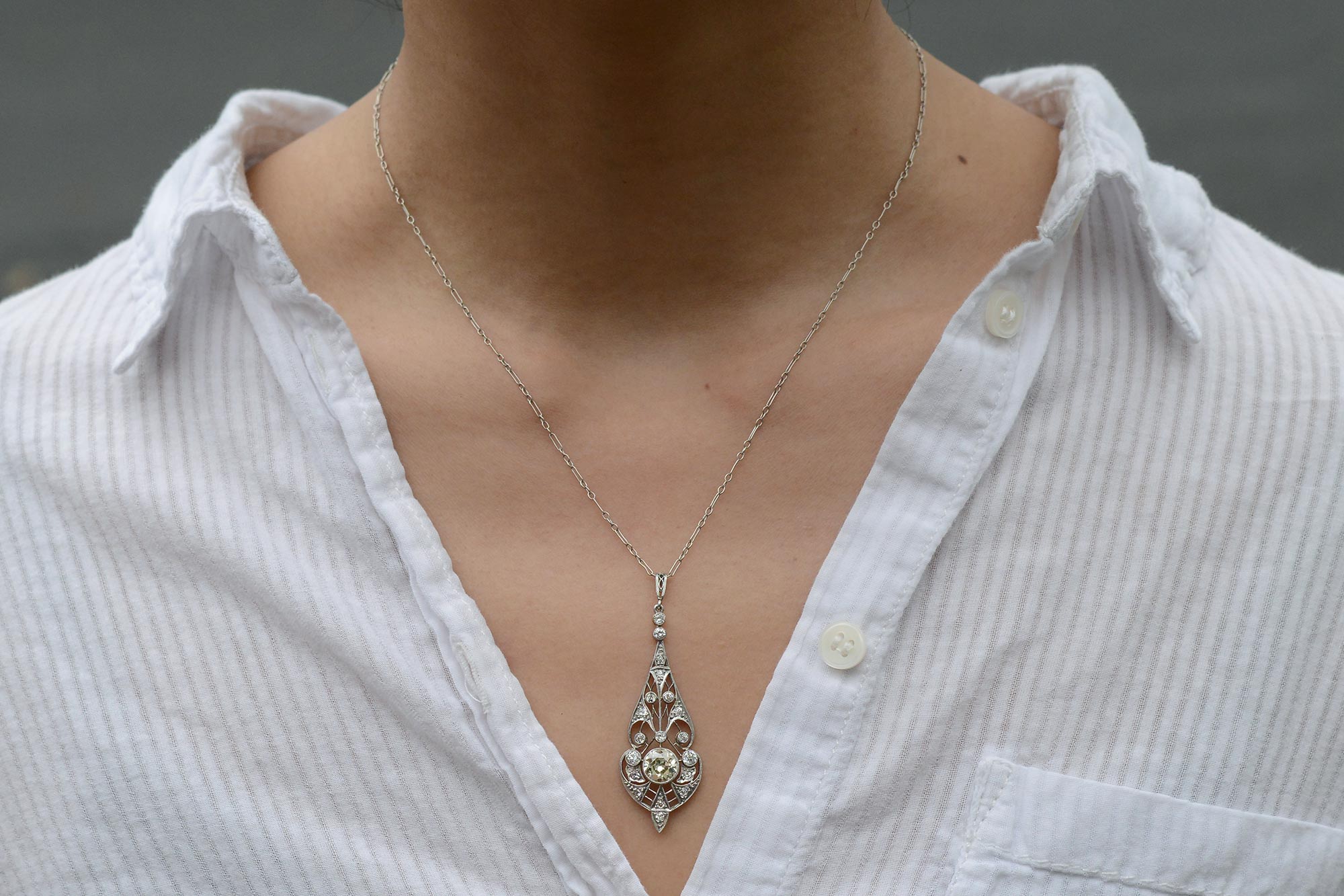 Edwardian Diamond Lavalière Necklace