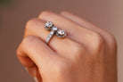 Elongated Edwardian Twin Diamond Three Stone Trilogy Engagement Ring