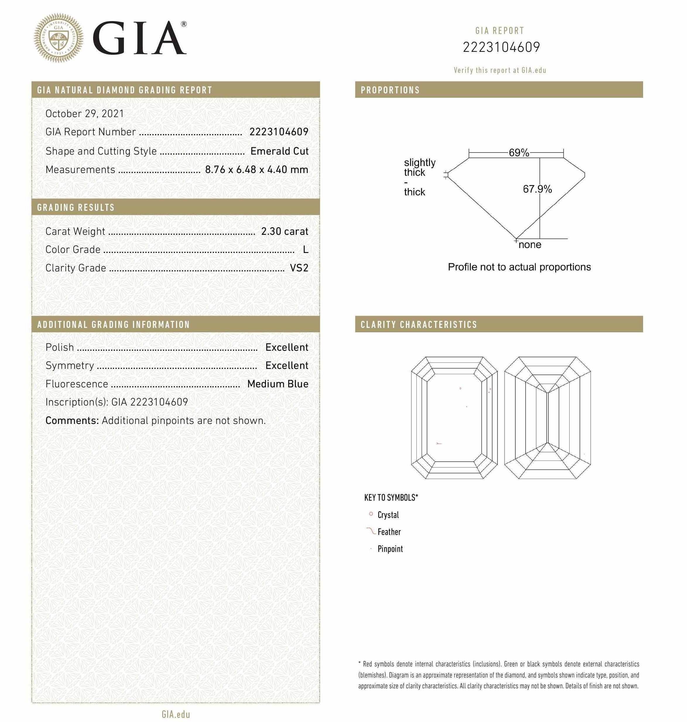 GIA 2.30 Carat Emerald Cut Diamond Bezel Solitaire Engagement Ring