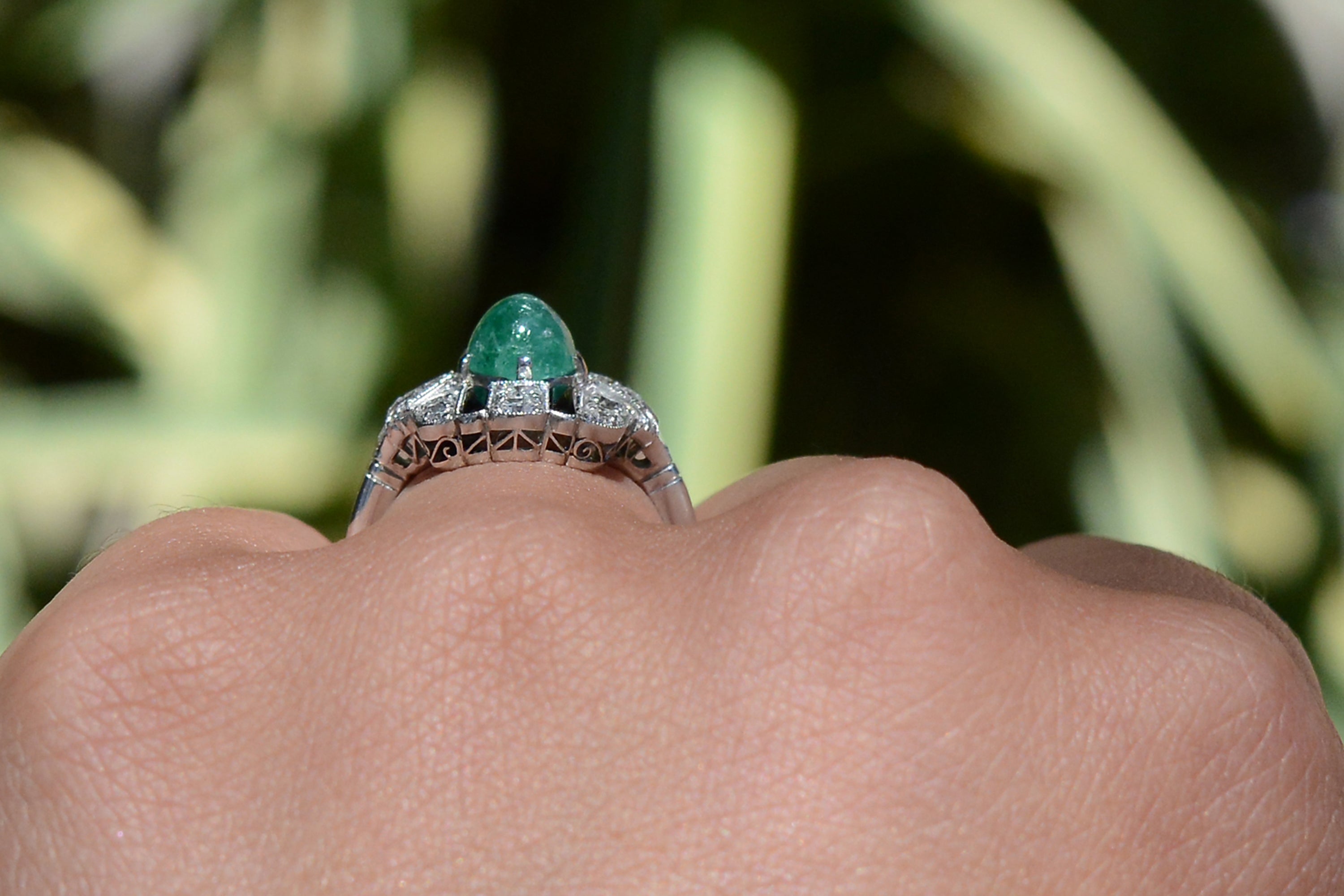 Emerald Diamond and Black Onyx Art Deco Cocktail Ring