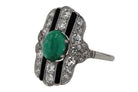 Emerald Diamond and Black Onyx Art Deco Cocktail Ring