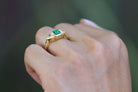 Estate 3 Stone Emerald & Diamond Yellow Gold Engagement Ring From Hollywood Icon Robert Mitchum