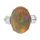 Signed Art Deco High Domed 5 Carat Opal And Diamond Ring