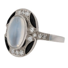 Estate Art Deco Style Moonstone Onyx Diamond Cocktail Ring