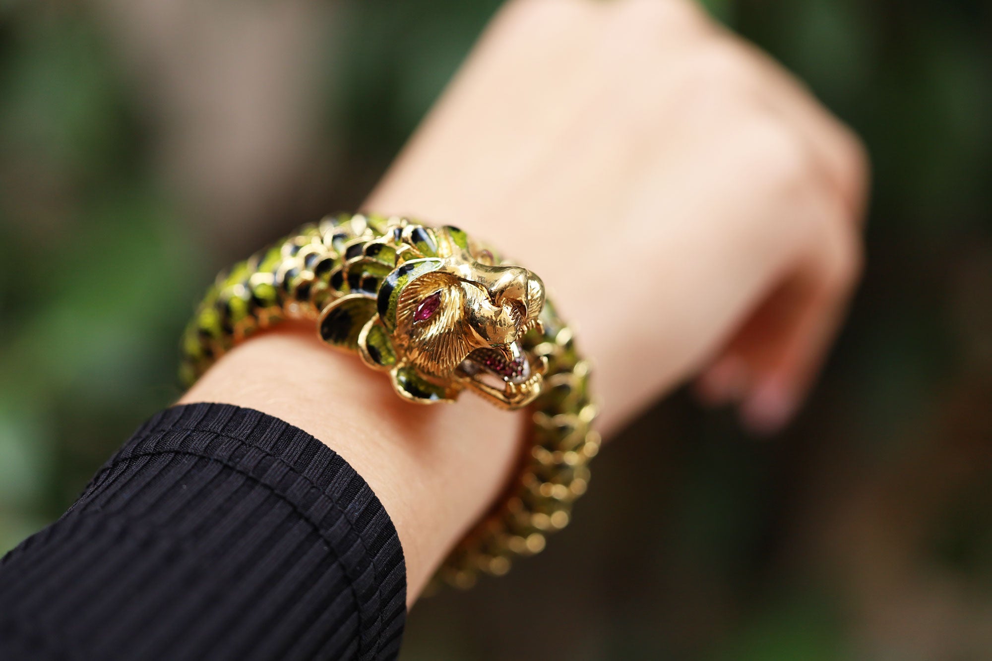 Estate Enamel Dragon Serpent Lion Wrap Bracelet