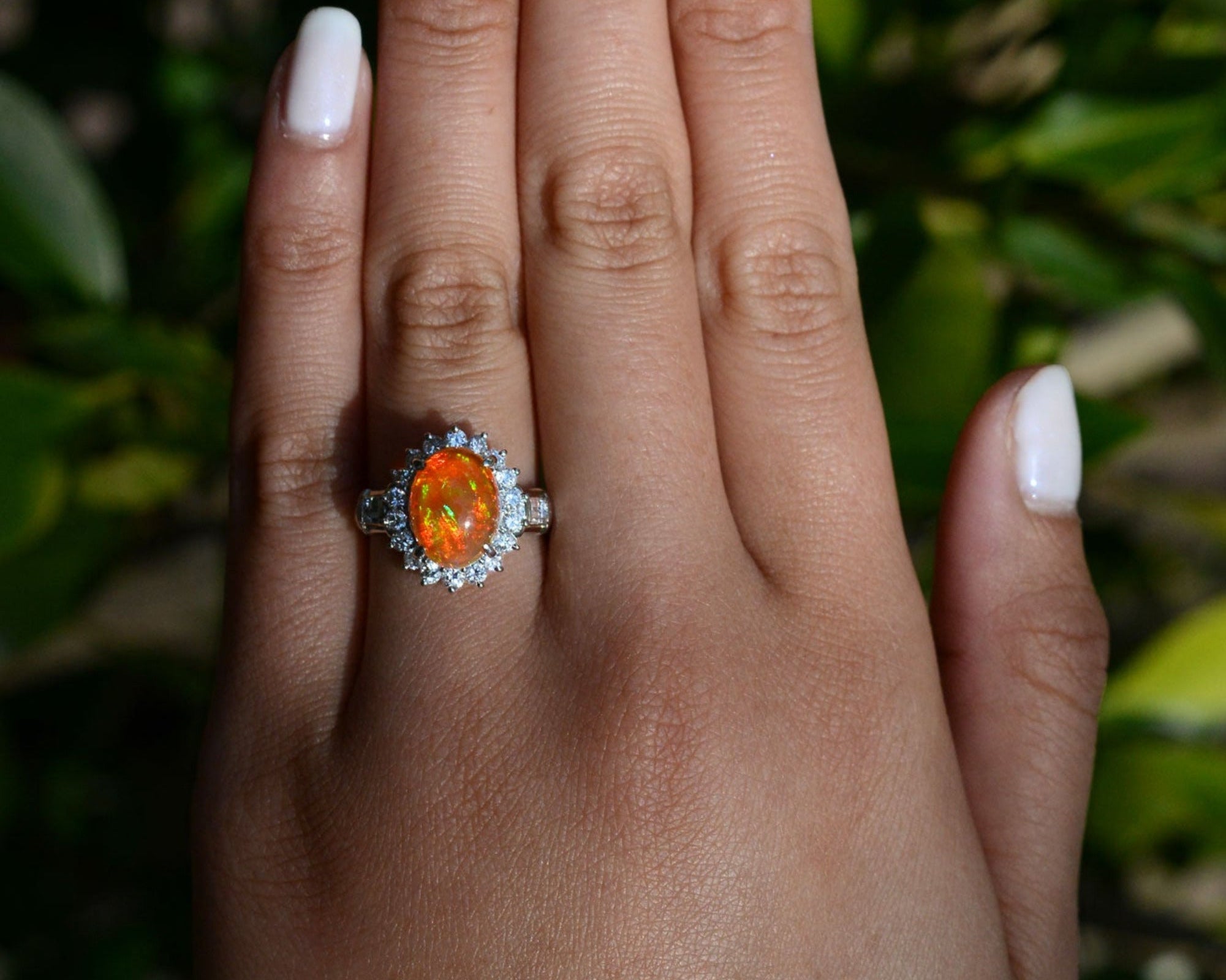Estate Mexican Fire Opal Diamond Cocktail Ring