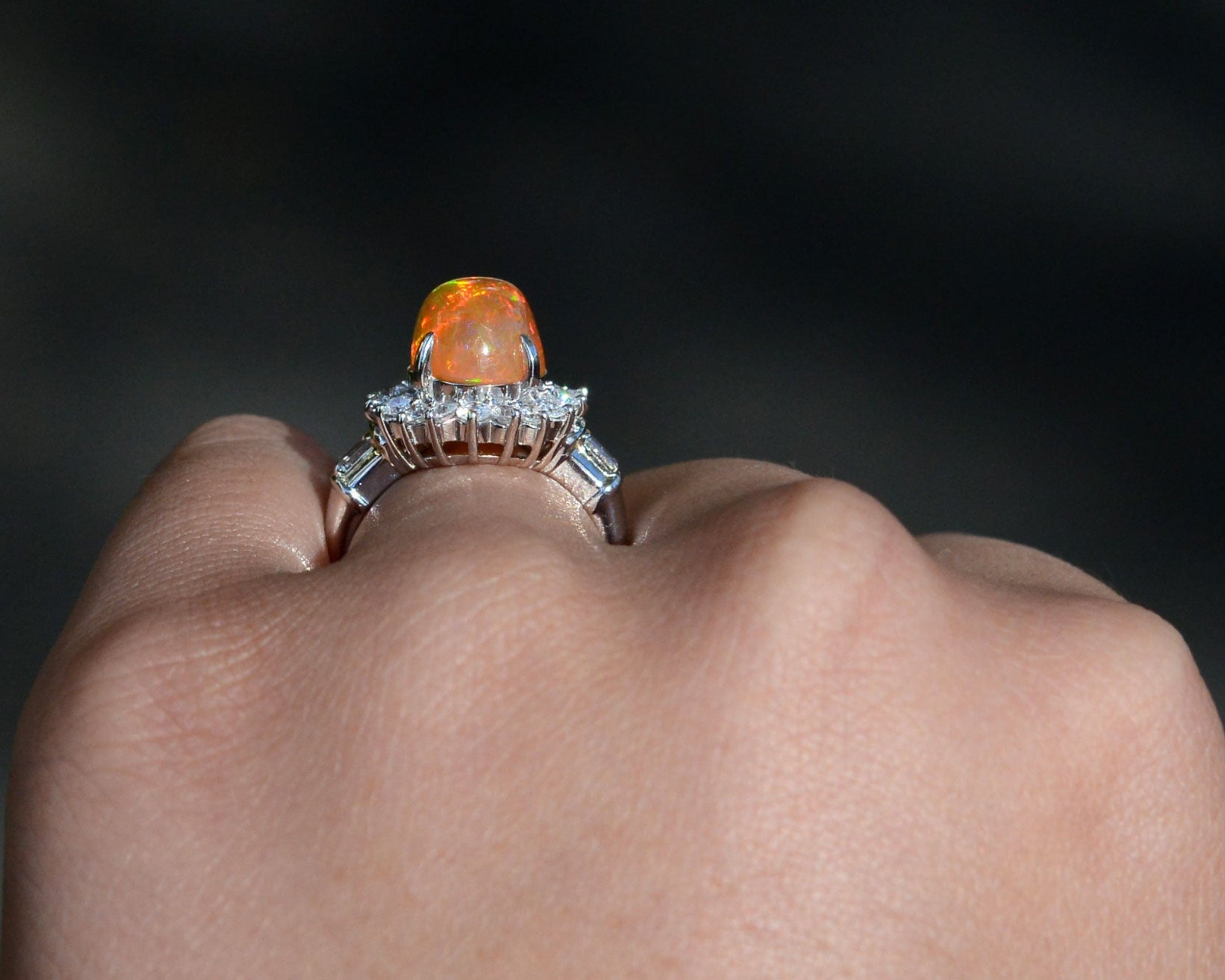 Estate Mexican Fire Opal Diamond Cocktail Ring