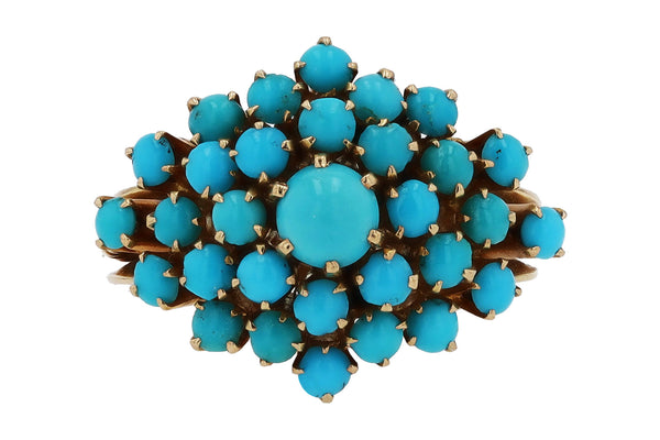 Retro Byzantine Revival Turquoise 18k Gold Cocktail Ring