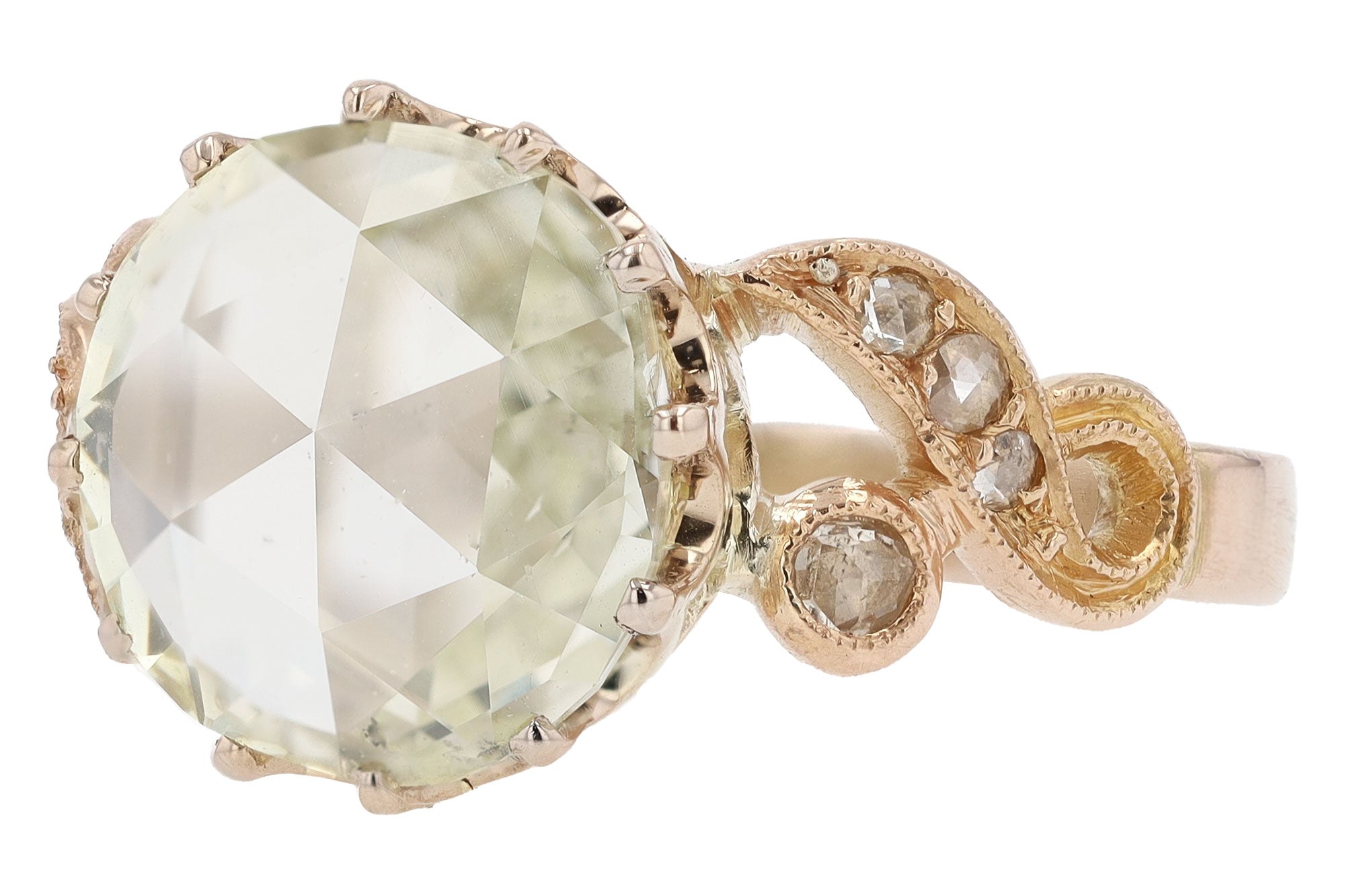 Georgian Style Antique 2.64 Carat Rose Cut Diamond Rose Gold Engagement Ring