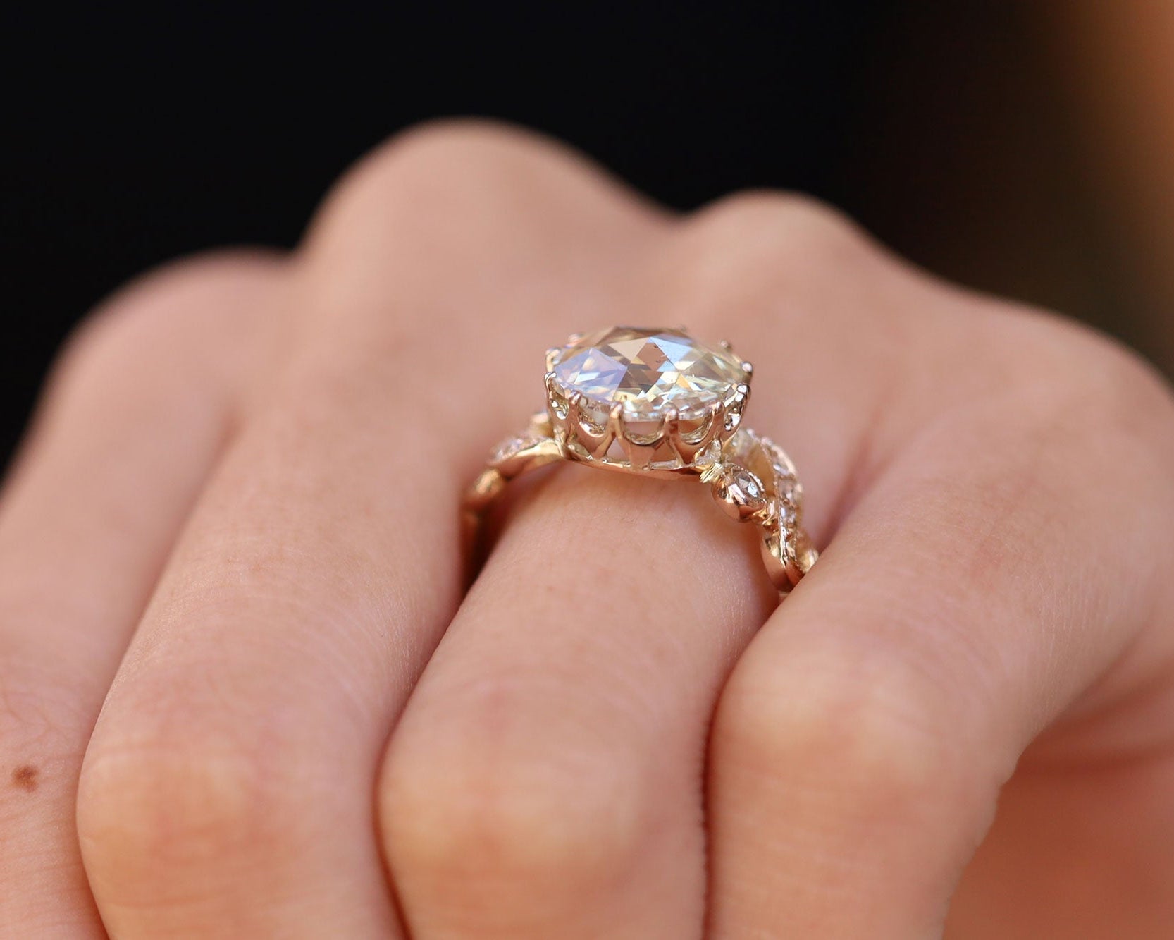 Georgian Style Antique 2.64 Carat Rose Cut Diamond Rose Gold Engagement Ring