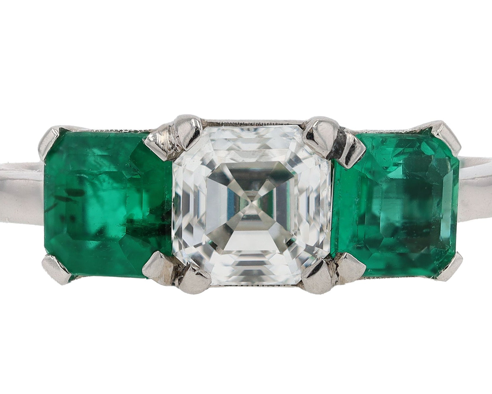 GIA Certified 1 Carat G SI Asscher Cut Diamond & Emerald Engagement Ring