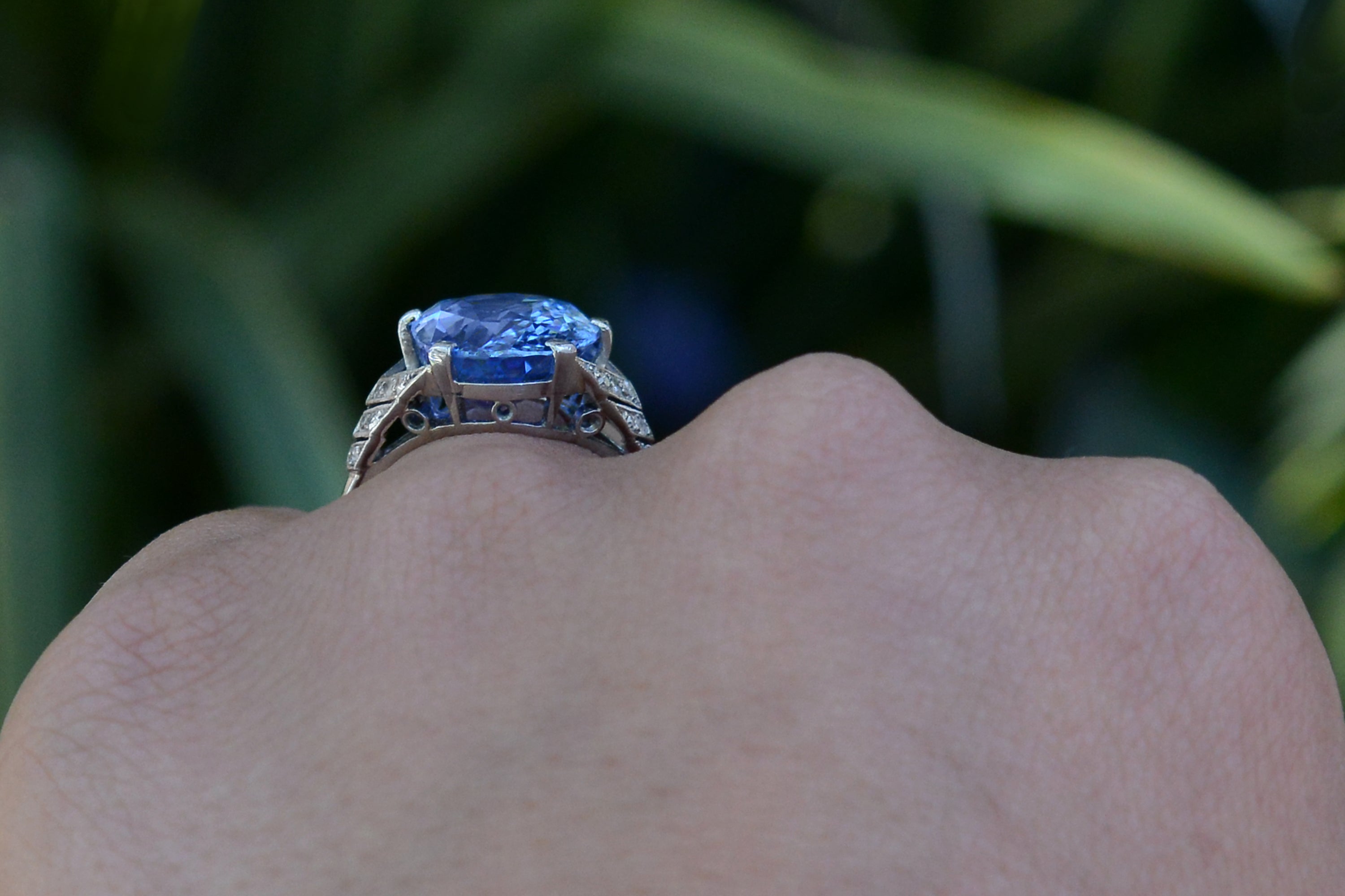 GIA Certified 11.46 Carat No Heat Ceylon Sapphire Art Deco Ring