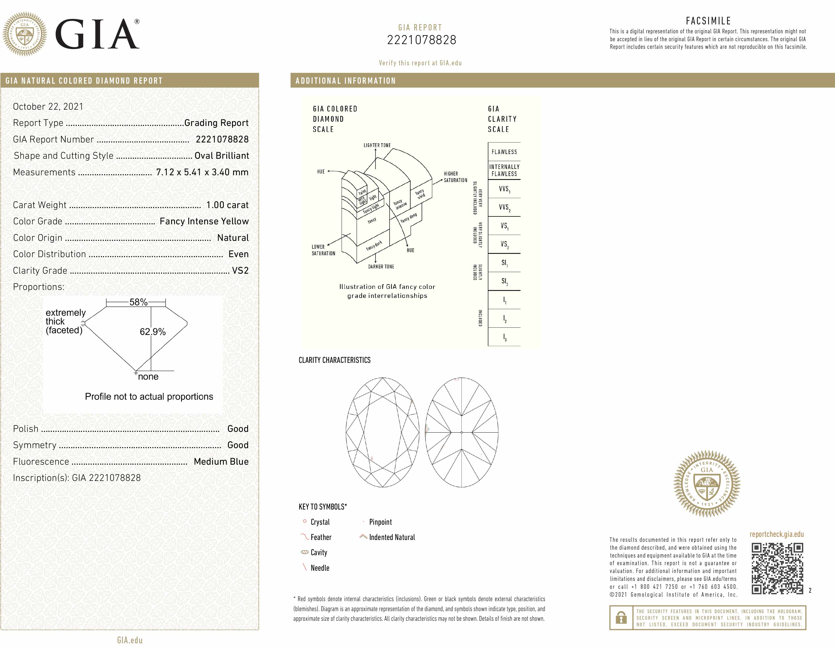 GIA Certified 1.00 Carat Oval Intense Yellow Diamond Engagement Ring