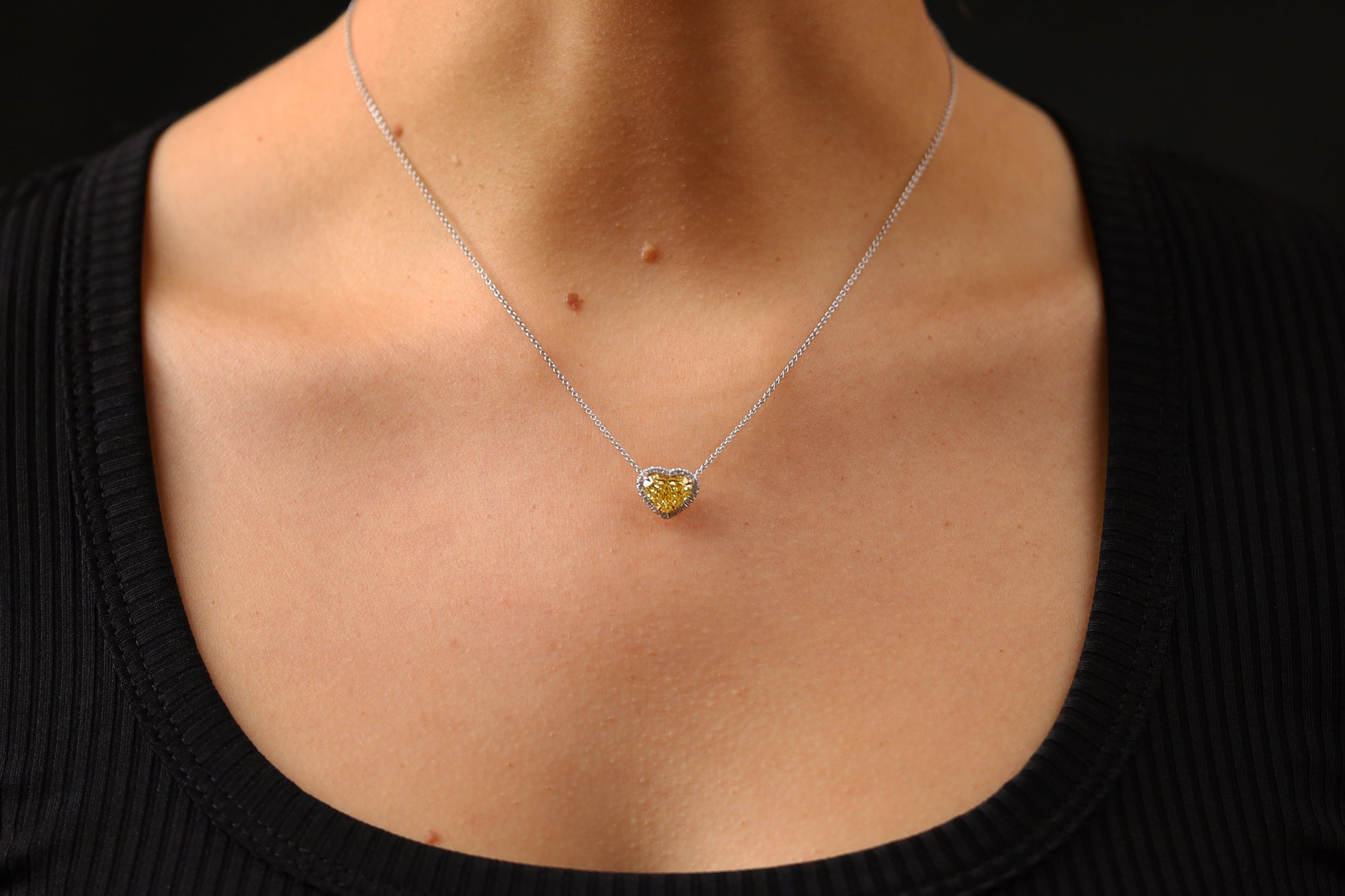 GIA Certified 2 Carat Vivid Yellow Diamond Heart Necklace
