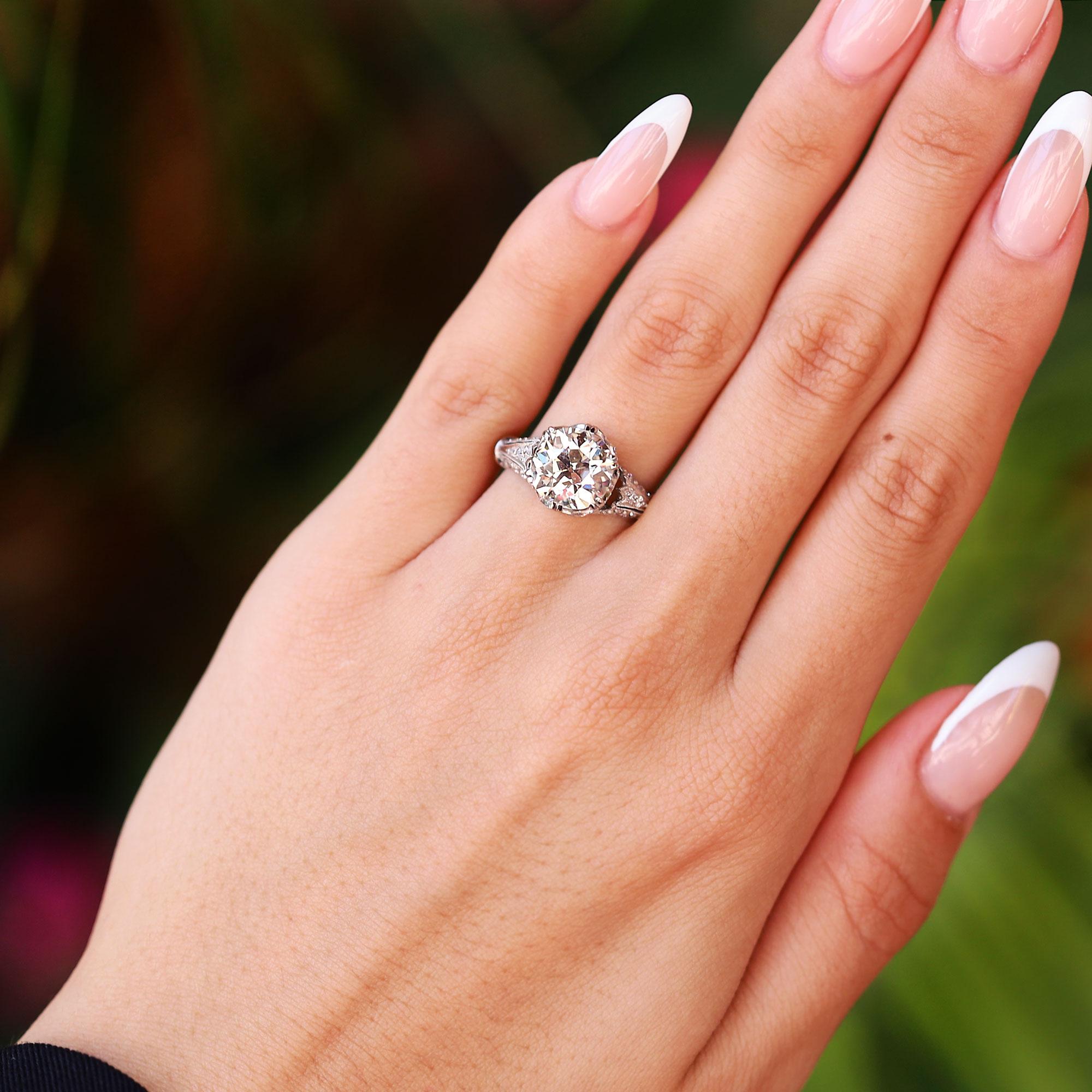 GIA Certified 3.20 Carat Old European Cut Diamond Edwardian Engagement Ring