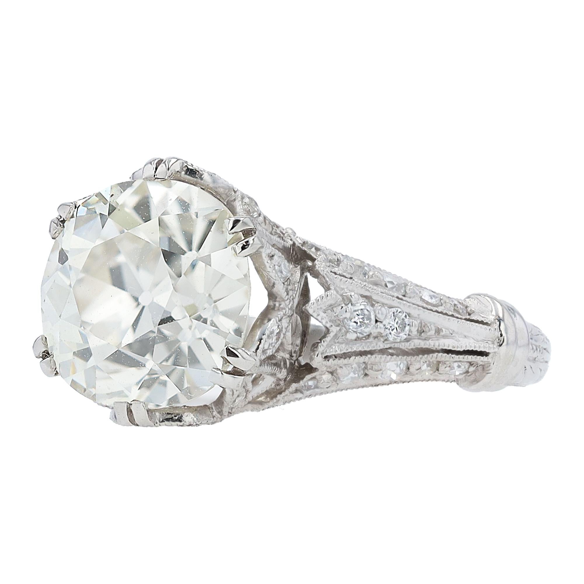 GIA Certified 3.20 Carat Old European Cut Diamond Edwardian Engagement Ring