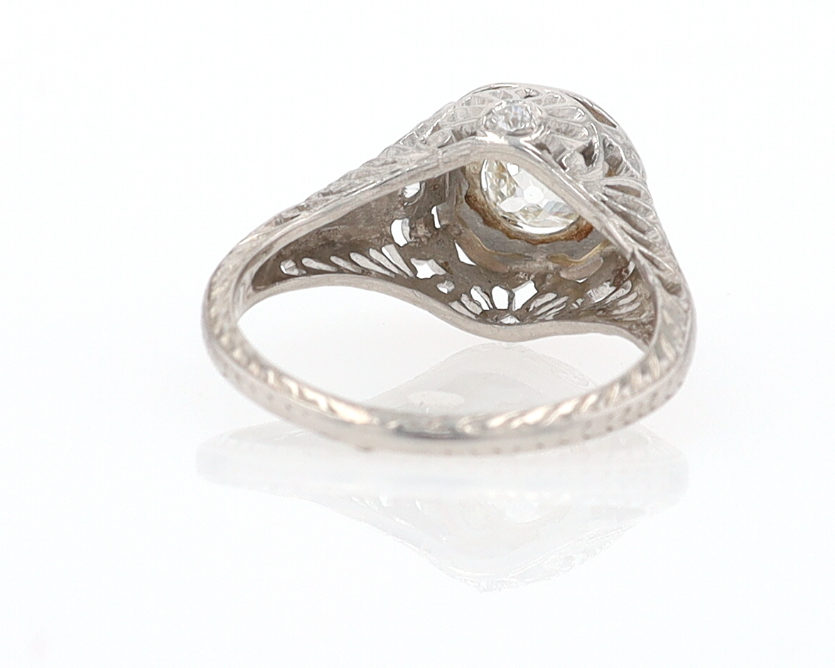 GIA Certified 3/4 Carat Diamond Art Deco Antique Filigree Engagement Ring
