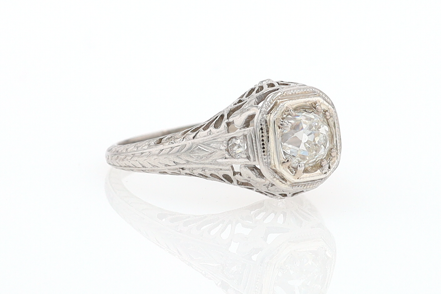 GIA Certified 3/4 Carat Diamond Art Deco Antique Filigree Engagement Ring