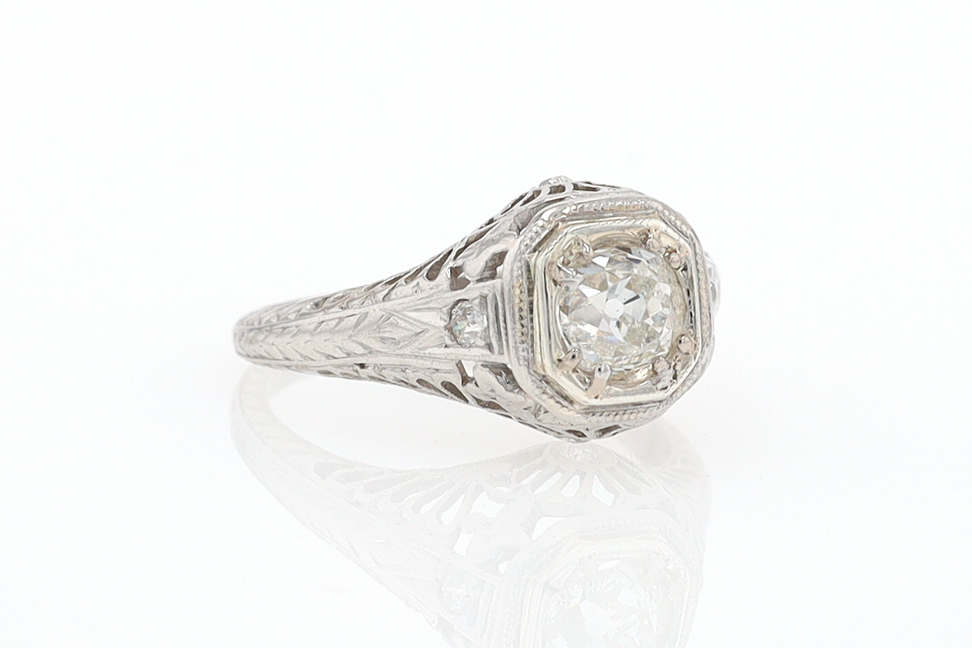 GIA Certified 3/4 Carat Diamond Art Deco Antique Filigree Engagement Ring