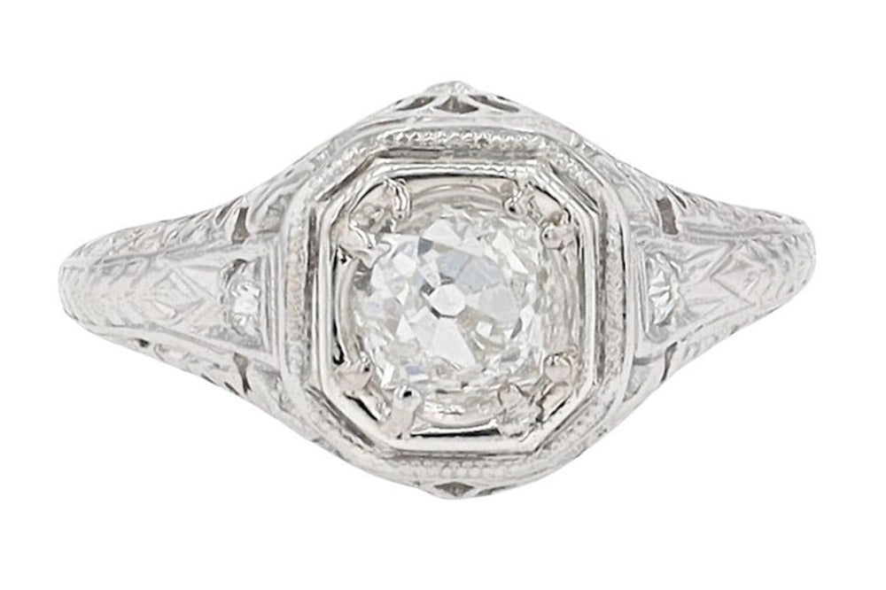 GIA Certified 3/4 Carat Diamond Art Deco Antique Filigree Engagement Ring