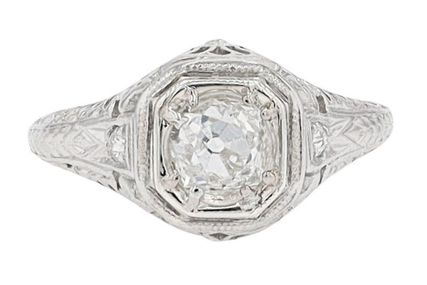 GIA Certified 3/4 Carat Diamond Art Deco Antique Filigree Engagement Ring