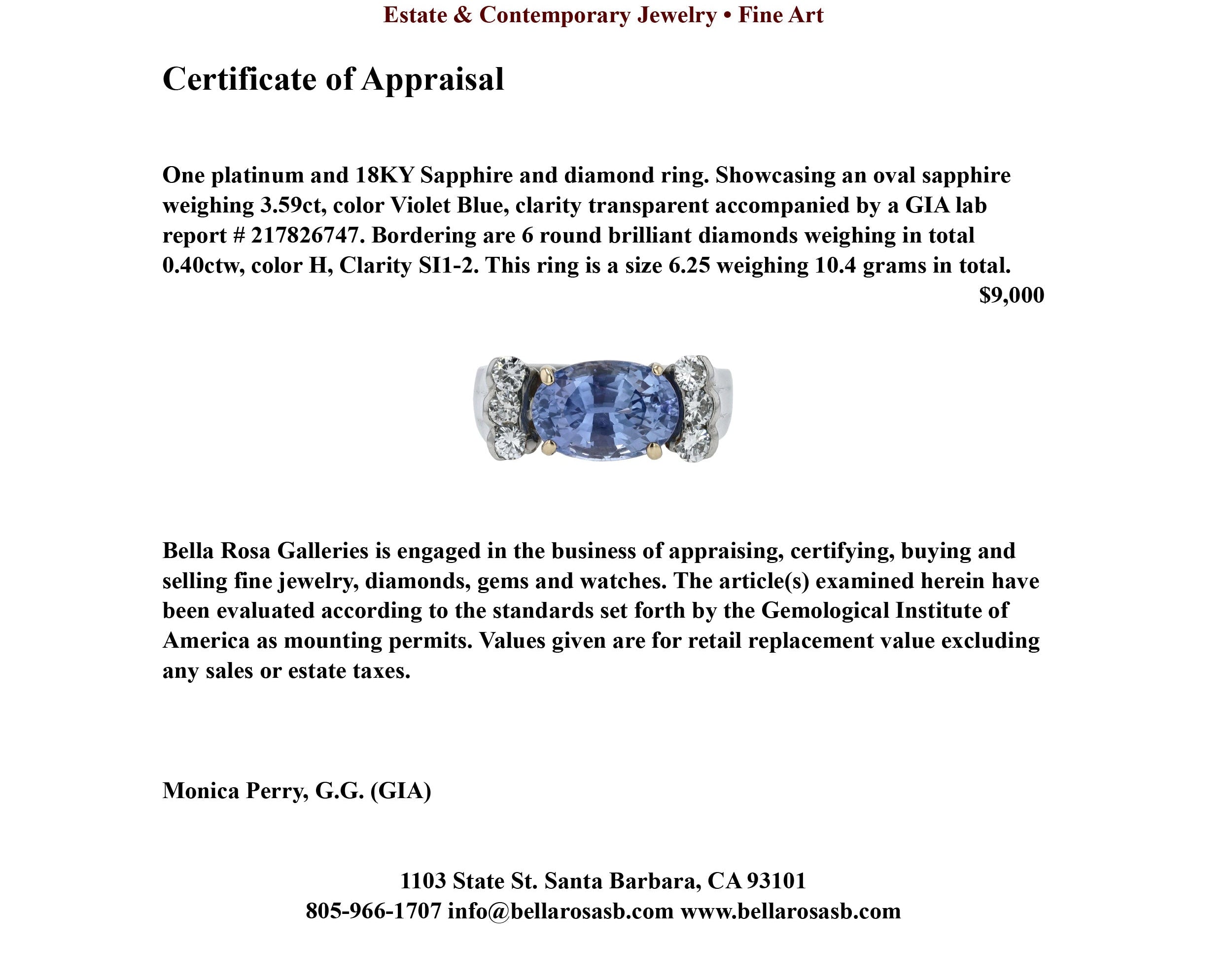 GIA Certified 3.59 No Heat Sapphire Engagement Ring