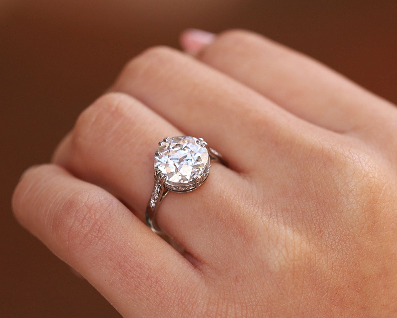 GIA Certified 3.86 Carat European Cut Diamond Art Deco Engagement Ring