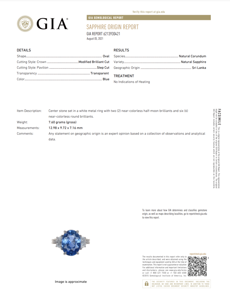 GIA Certified 6.42 Carat No Heat Ceylon Sapphire Engagement Ring