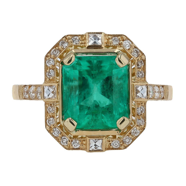 GIA Certified Colombian Emerald Art Deco Revival Ring